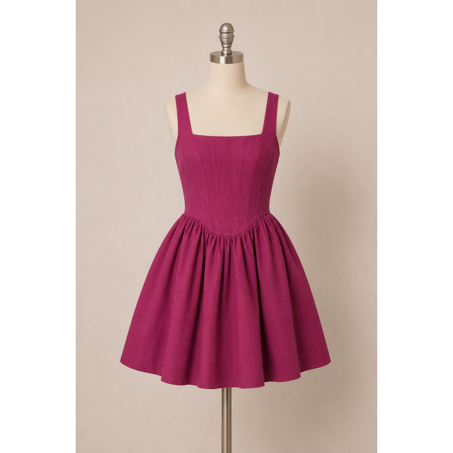 Staud Wells Mini Dress Magenta Berry Pink Corset Pleated Fit & Flare Size 6